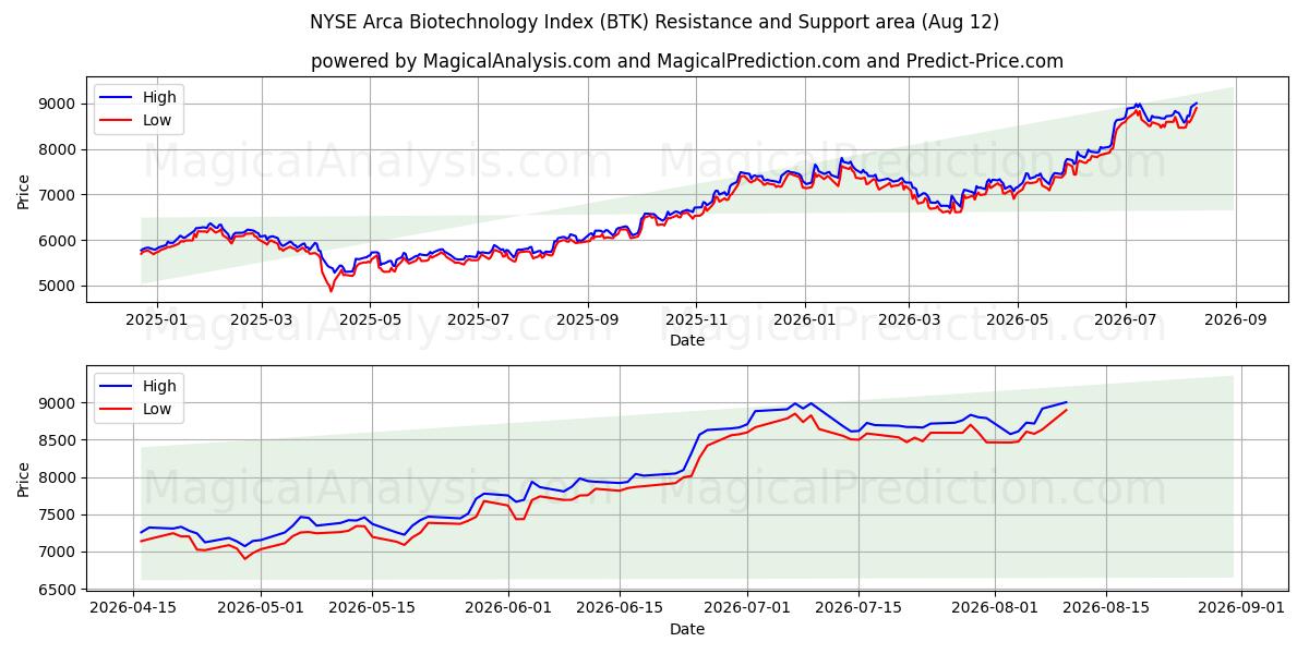  Индекс биотехнологий NYSE Arca (BTK) Support and Resistance area (11 Aug) 