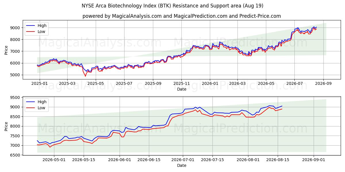  مؤشر NYSE Arca للتكنولوجيا الحيوية (BTK) Support and Resistance area (17 Aug) 