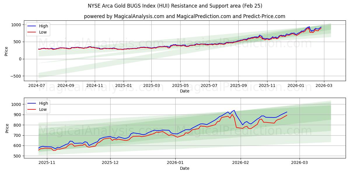  Índice NYSE Arca Gold BUGS (HUI) Support and Resistance area (24 Feb) 